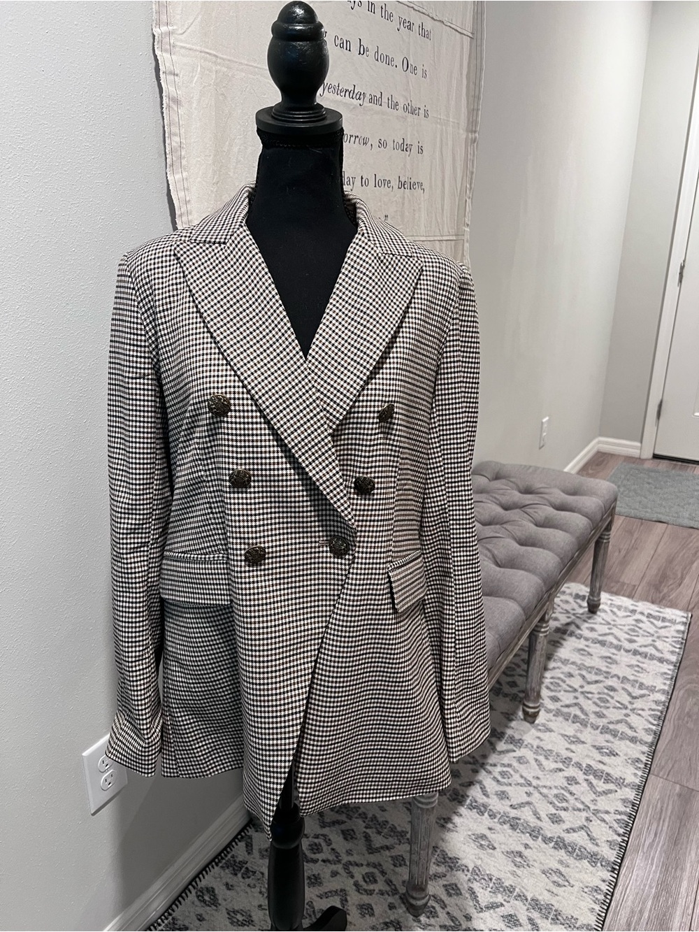 Rachel Zoe Black & White Houndstooth Double-Breasted Blazer